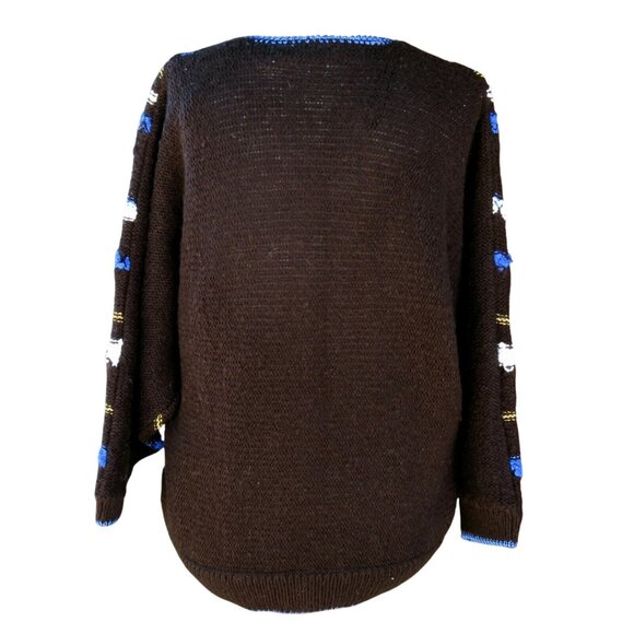 Rainbow Ridge Knit Pullover V-Neck Sweater Vintage 80s Vertical Stripes Large - Picture 4 of 5